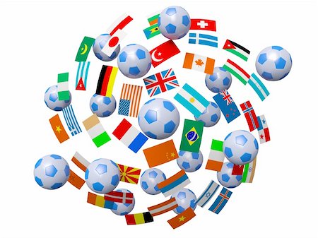 simsearch:400-07338591,k - Footballs and flags a symbol of the international competitions 3d Fotografie stock - Microstock e Abbonamento, Codice: 400-06396125