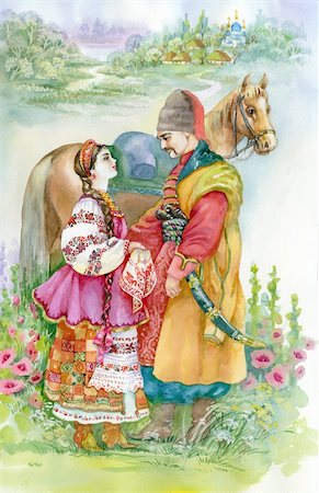 beautiful young girl and a guy in Ukrainian traditional costume  watercolor Stock Photo - Budget Royalty-Free & Subscription, Code: 400-06396143