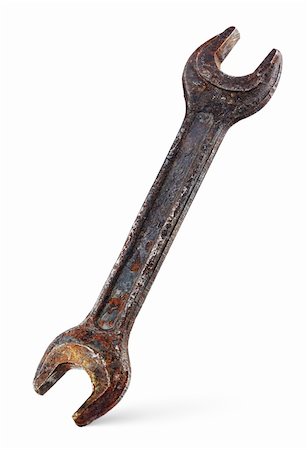 simsearch:400-05208356,k - Old wrench stands vertically isolated on white with clipping path Foto de stock - Super Valor sin royalties y Suscripción, Código: 400-06396205