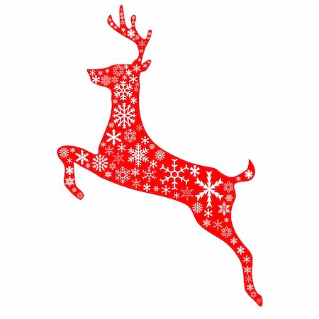 reindeer clip art - A jumping reindeer in christmas red background and white snowflakes pattern Stock Photo - Budget Royalty-Free & Subscription, Code: 400-06396278