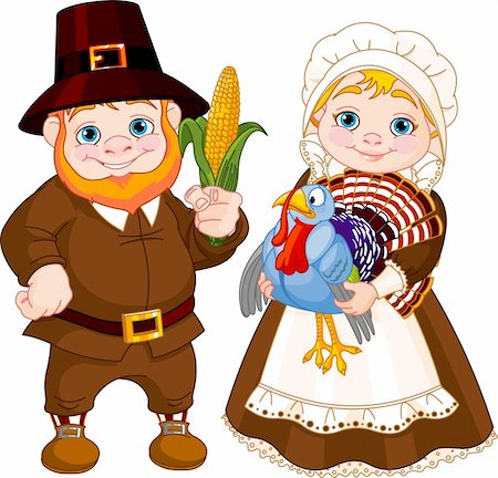 Illustration of Cute Pilgrims Couple Stock Photo - Budget Royalty-Free & Subscription, Code: 400-06396313