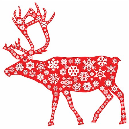 reindeer clip art - Christmas moose in red with snowflakes pattern in white Stock Photo - Budget Royalty-Free & Subscription, Code: 400-06396514