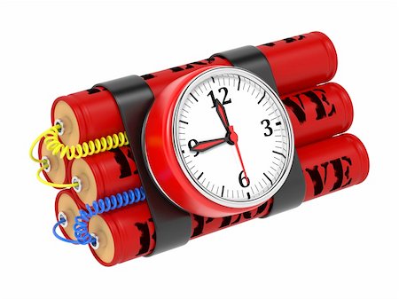 simsearch:700-02377118,k - Bombe Dynamite avec horloge. Isolé sur fond blanc. Photographie de stock - Aubaine LD & Abonnement, Code: 400-06396711