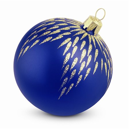 single christmas ball ornament - Christmas decoration - blue ball isolated on white with clipping path Stock Photo - Budget Royalty-Free & Subscription, Code: 400-06396746