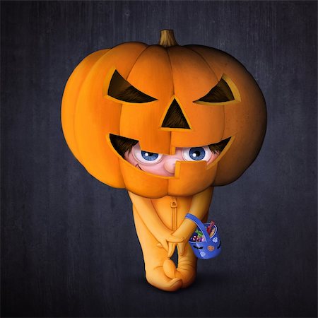 Child with pumpkin mask for Halloween night Stock Photo - Budget Royalty-Free & Subscription, Code: 400-06396743