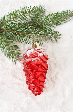 Christmas red cone under spruce branch. Stock Photo - Budget Royalty-Free & Subscription, Code: 400-06396794