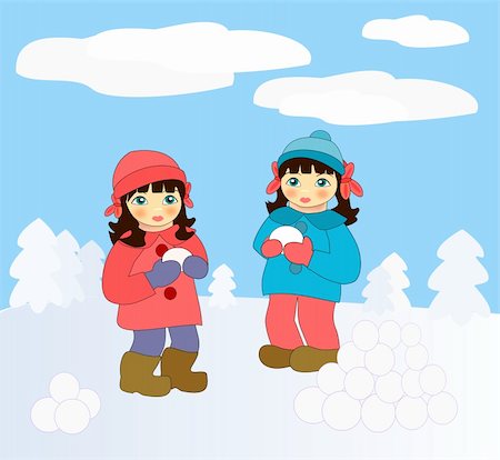 Two little girls playing in the     snow. Stock Photo - Budget Royalty-Free & Subscription, Code: 400-06397152