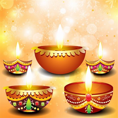 divine lamp light - abstract diwali background with deepak set vector illlustration Stock Photo - Budget Royalty-Free & Subscription, Code: 400-06397295