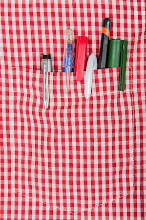 shirt pocket with pencils and pens - A checkered shirt with pens in the pocket Stock Photo - Budget Royalty-Free & Subscription, Code: 400-06390435