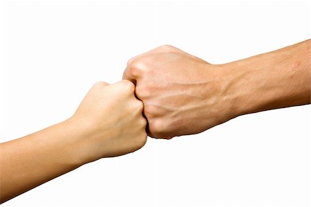 big hand and little hand as fists together isolated on white background Stock Photo - Budget Royalty-Free & Subscription, Code: 400-06390855
