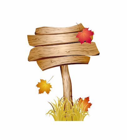 simsearch:400-07971849,k - Wooden sign with autumn grass and leaves isolated on white background. Vector illustration Fotografie stock - Microstock e Abbonamento, Codice: 400-06390926
