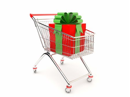 Christmas gift in a cart from the supermarket Foto de stock - Royalty-Free Super Valor e Assinatura, Número: 400-06390979