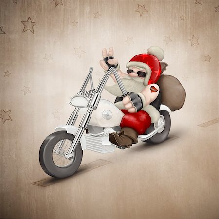 riding a bike funny pic - Santa Claus rides a motorcycle for delivery the gifts Stock Photo - Budget Royalty-Free & Subscription, Code: 400-06391000