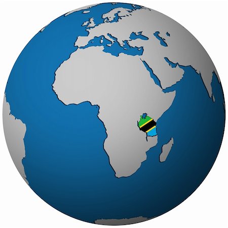 tanzania territory with flag on map of globe Stock Photo - Budget Royalty-Free & Subscription, Code: 400-06391225