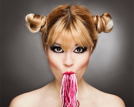 eat mouth closeup - Close-up portrait of a young and beautiful blonde woman with pink gums on mouth Stock Photo - Budget Royalty-Free & Subscription, Code: 400-06391558