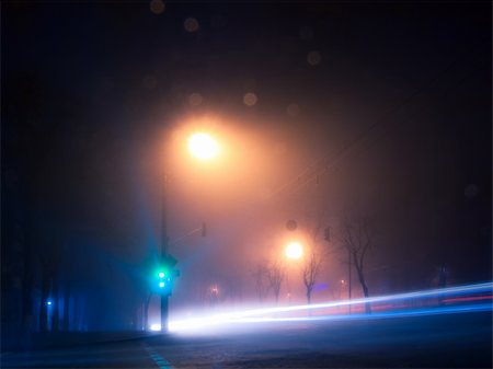 deserted street at night - Night and foggy street in autumn Kiev Stock Photo - Budget Royalty-Free & Subscription, Code: 400-06391662