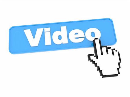 download - Video Web Button and Hand Cursor. Isolated on White. Stock Photo - Budget Royalty-Free & Subscription, Code: 400-06392346