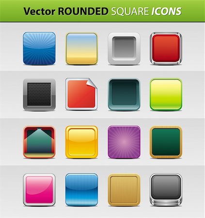 jeu de 16 vectorielles arrondies icônes carrées Photographie de stock - Aubaine LD & Abonnement, Code: 400-06392376
