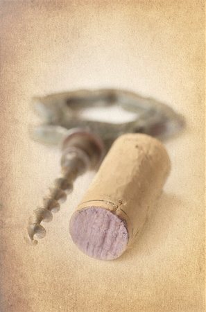 simsearch:400-04892457,k - Bottle cork and old corkscrew on a white. Fotografie stock - Microstock e Abbonamento, Codice: 400-06392688