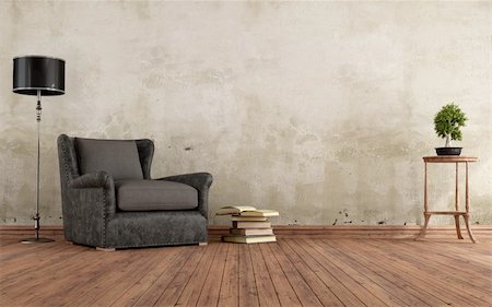 Vintage room with armchair and old books - rendering Stock Photo - Budget Royalty-Free & Subscription, Code: 400-06392746