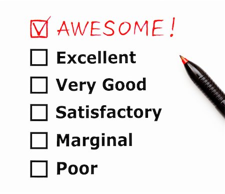 Awesome added on top of an cutomer evaluation form with red pen Stock Photo - Budget Royalty-Free & Subscription, Code: 400-06392788