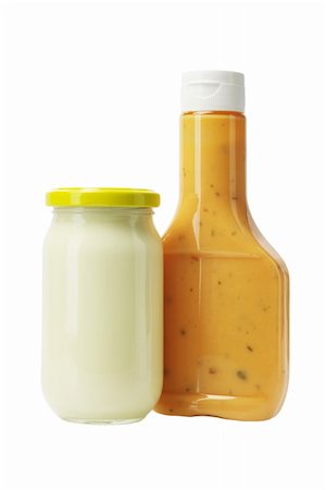 plastic container lid - Mayonnaise and Thousand Island Dressing in Glass Bottles on White Background Stock Photo - Budget Royalty-Free & Subscription, Code: 400-06392815