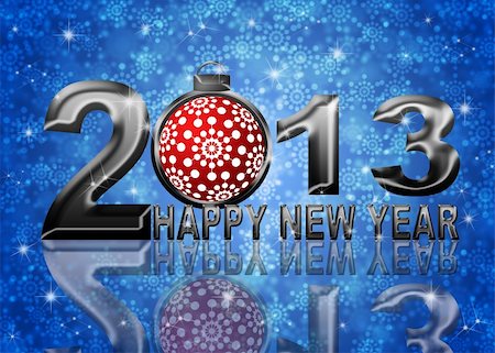 2013 Happy New Year Snowflakes Ornament on Blue Blurred Snow Background Stock Photo - Budget Royalty-Free & Subscription, Code: 400-06393060