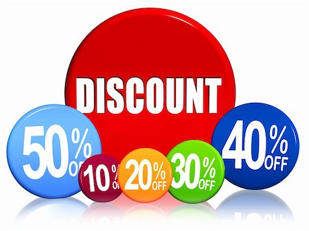 word discount and different percentages in 3d colorful circles Stock Photo - Budget Royalty-Free & Subscription, Code: 400-06393096