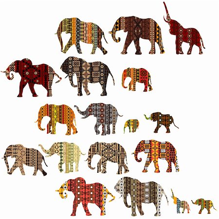 simsearch:400-07243881,k - Satz von gemusterten Elefanten im ethnischen Stil Stockbilder - Microstock & Abonnement, Bildnummer: 400-06393205
