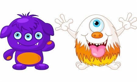 Illustration of two cute funny monsters Foto de stock - Super Valor sin royalties y Suscripción, Código: 400-06393289