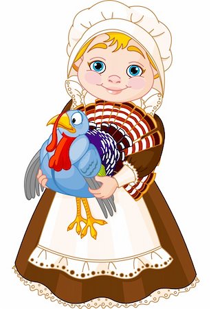 Illustration of cute Pilgrim lady with  turkey Stock Photo - Budget Royalty-Free & Subscription, Code: 400-06393295