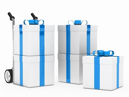 simsearch:400-06408037,k - Chariot manuel de Noël cadeau box blue ribbon Photographie de stock - Aubaine LD & Abonnement, Code: 400-06407989