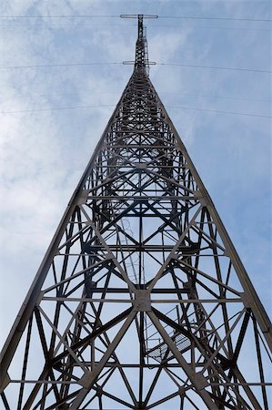 electricity pole silhouette - Power transmission tower, view from below Stock Photo - Budget Royalty-Free & Subscription, Code: 400-06408120