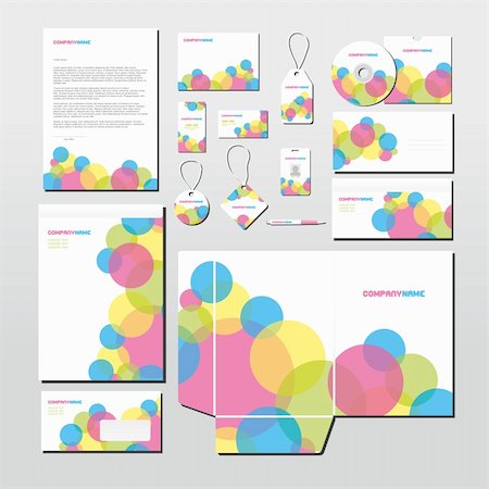 Stationery set with colorful circles pattern. All items are on separate layers for easy editing. Stock Photo - Budget Royalty-Free & Subscription, Code: 400-06408778