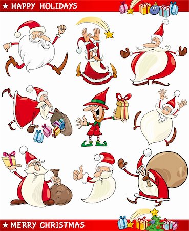 fat santa - Cartoon Illustration of Santa Clauses, Christmas Elf and other Themes set Stock Photo - Budget Royalty-Free & Subscription, Code: 400-06408815