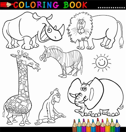 Coloring Book or Page Cartoon Illustration of Funny Wild and Safari Animals for Children Stock Photo - Budget Royalty-Free & Subscription, Code: 400-06408825