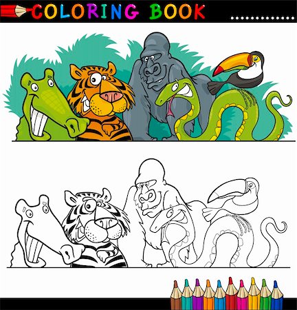 Coloring Book or Page Cartoon Illustration of Funny Wild Animals for Children Education Stock Photo - Budget Royalty-Free & Subscription, Code: 400-06408838
