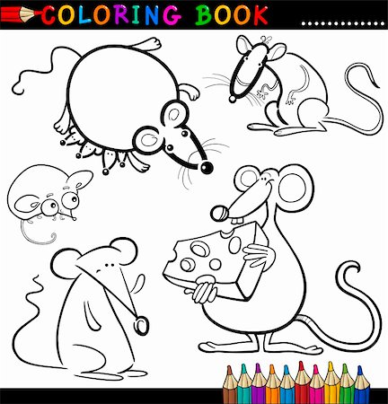 simsearch:400-06423284,k - Coloring Book or Page Cartoon Illustration of Funny Rats and Mouses for Children Foto de stock - Super Valor sin royalties y Suscripción, Código: 400-06408833