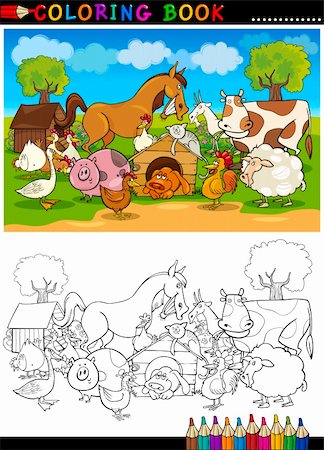 simsearch:400-06461300,k - Coloring Book or Page Cartoon Illustration of Funny Farm and Livestock Animals for Children Education Foto de stock - Super Valor sin royalties y Suscripción, Código: 400-06408845