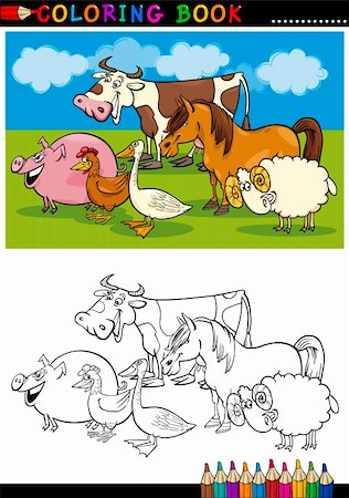 simsearch:400-06630221,k - Coloring Book ou une Illustration de la Page Cartoon Funny Farm et animaux d'élevage pour l'éducation des enfants Photographie de stock - Aubaine LD & Abonnement, Code: 400-06408848