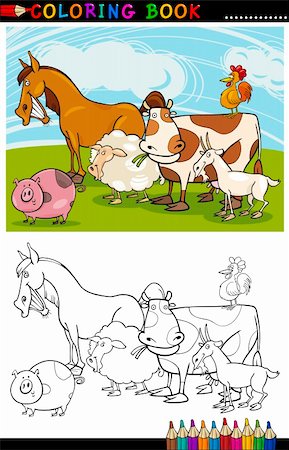 simsearch:400-08012943,k - Coloring Book or Page Cartoon Illustration of Funny Farm and Livestock Animals for Children Education Foto de stock - Super Valor sin royalties y Suscripción, Código: 400-06408849