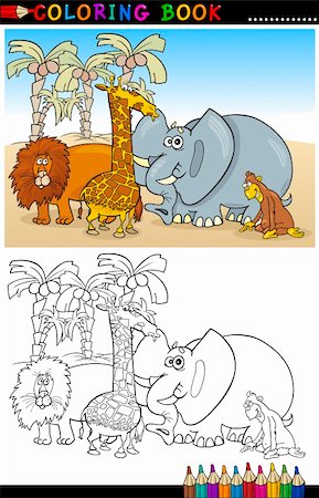 Coloring Book or Page Cartoon Illustration of Funny Wild and Safari Animals for Children Education Foto de stock - Super Valor sin royalties y Suscripción, Código: 400-06408842