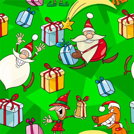 dog christmas background - Seamless Pattern Cartoon Illustration of Santa Clauses and other Christmas Themes for Wrapper or Paper Pack and Design Stock Photo - Budget Royalty-Free & Subscription, Code: 400-06408858
