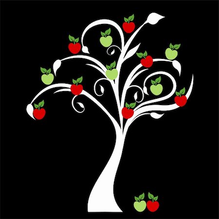 fruits tree cartoon images - Beautiful apple tree isolated on black background Stock Photo - Budget Royalty-Free & Subscription, Code: 400-06409077