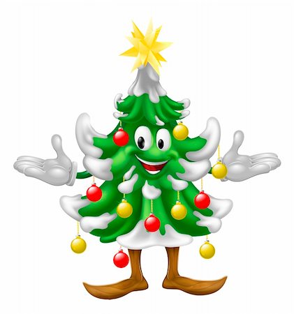 A decorated cartoon Christmas tree man with baubles and a star on top Stock Photo - Budget Royalty-Free & Subscription, Code: 400-06409160