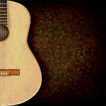 grunge music brown background with guitar and floral ornament Stock Photo - Budget Royalty-Free & Subscription, Code: 400-06409212