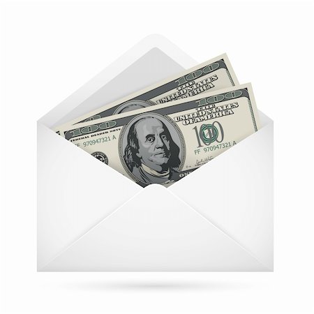 simsearch:400-04717440,k - Open envelope containing dollar banknotes on a white background Stock Photo - Budget Royalty-Free & Subscription, Code: 400-06409341