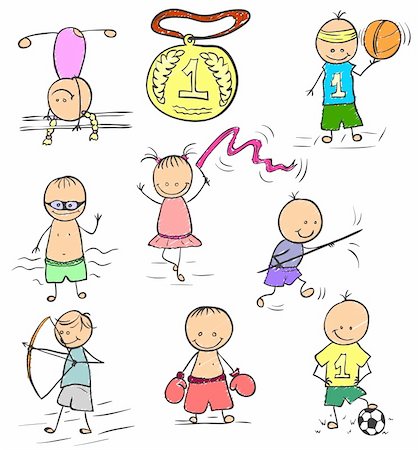 pencil painting pictures images kids - Funny childrens pictures of different athletes. Illustration done in the style doodle. Foto de stock - Super Valor sin royalties y Suscripción, Código: 400-06409439