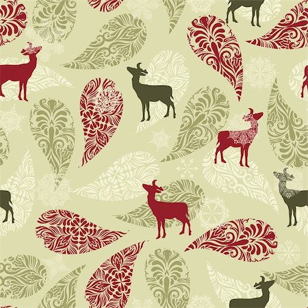 simsearch:400-07256607,k - Vector winter seamless pattern with christmas decoration, deers, and snowflakes, fully editable eps 8 file with clipping masks Stock Photo - Budget Royalty-Free & Subscription, Code: 400-06409468