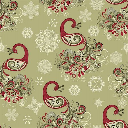 vector seamless winter pattern with stylized peacocks and snowflakes, fully editable file with clipping masks Stock Photo - Budget Royalty-Free & Subscription, Code: 400-06409469